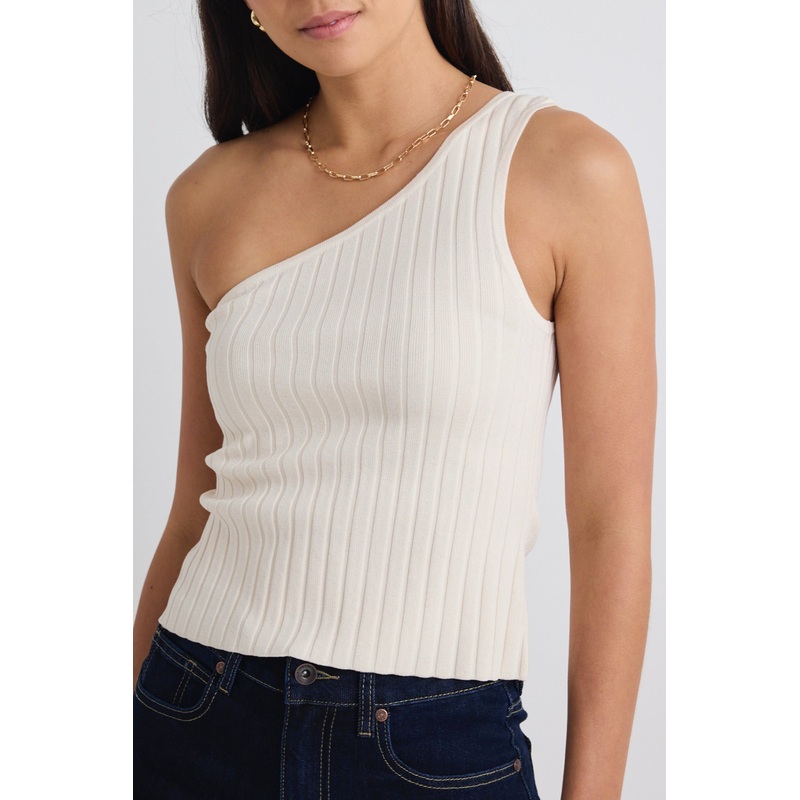 Urban Cream One Shoulder Rib Knit Top