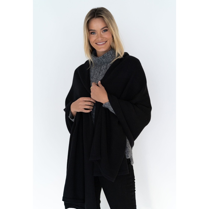 Wide Wrap Cotton Black Scarf
