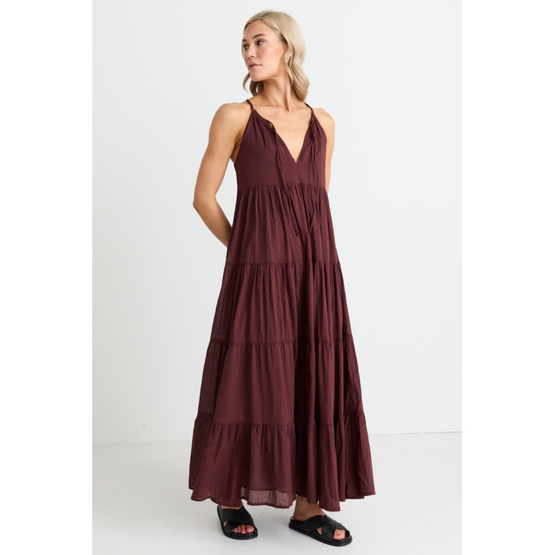 Affair Rosewood Strappy Tiered Maxi Dress