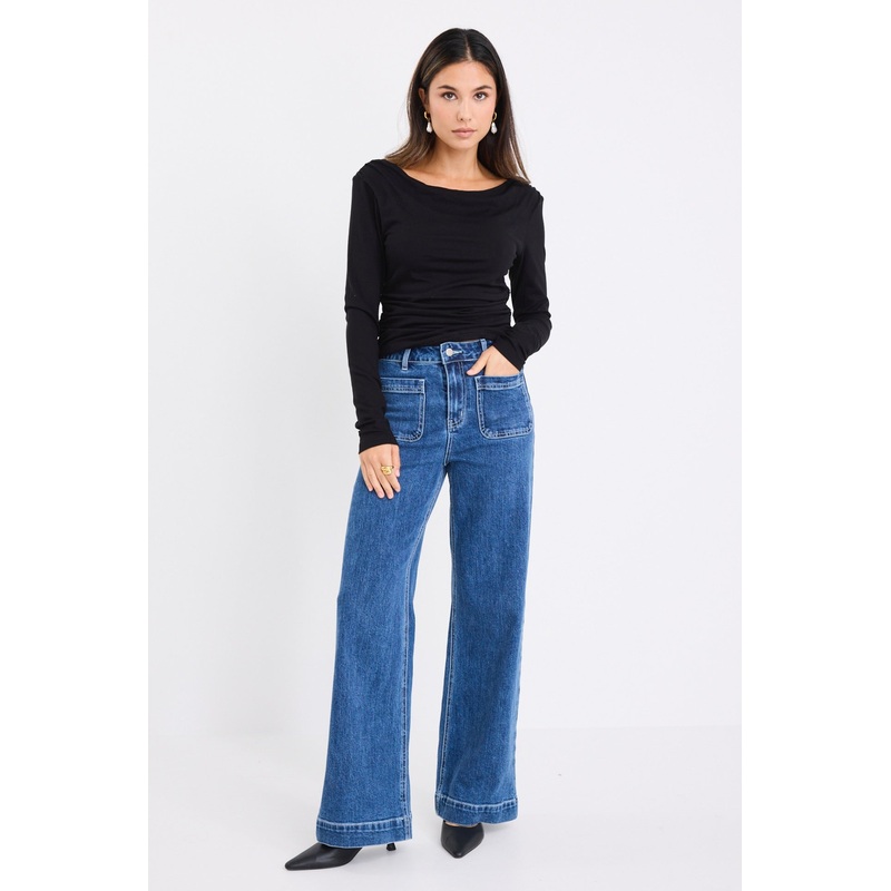 Alley Black Rib Asymmetric Neck Top