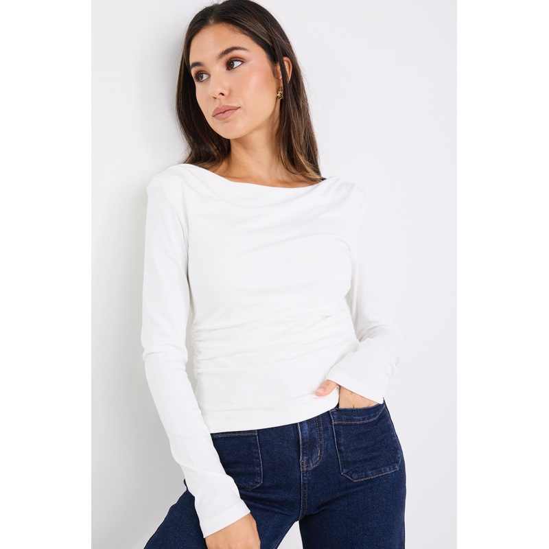 Alley Ivory Rib Asymmetric Neck Top