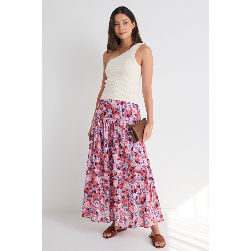 Aquarius Lilac Meadows Tiered Split Front Maxi Skirt