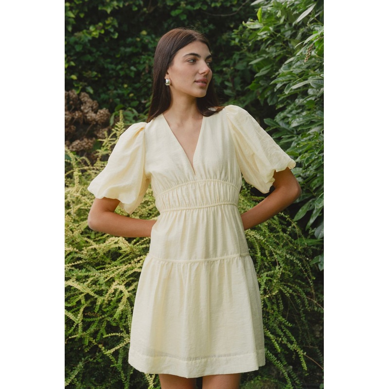 Axel Butter Puff Sleeve Bow Back Mini Dress