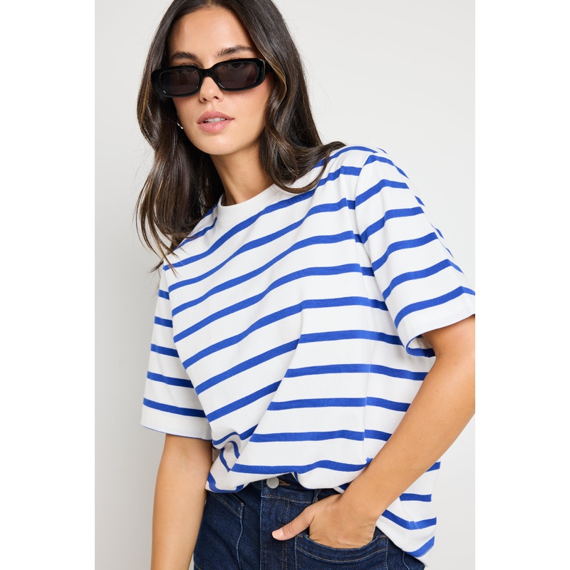 Binding Blue White Stripe Boxy Fit Tee