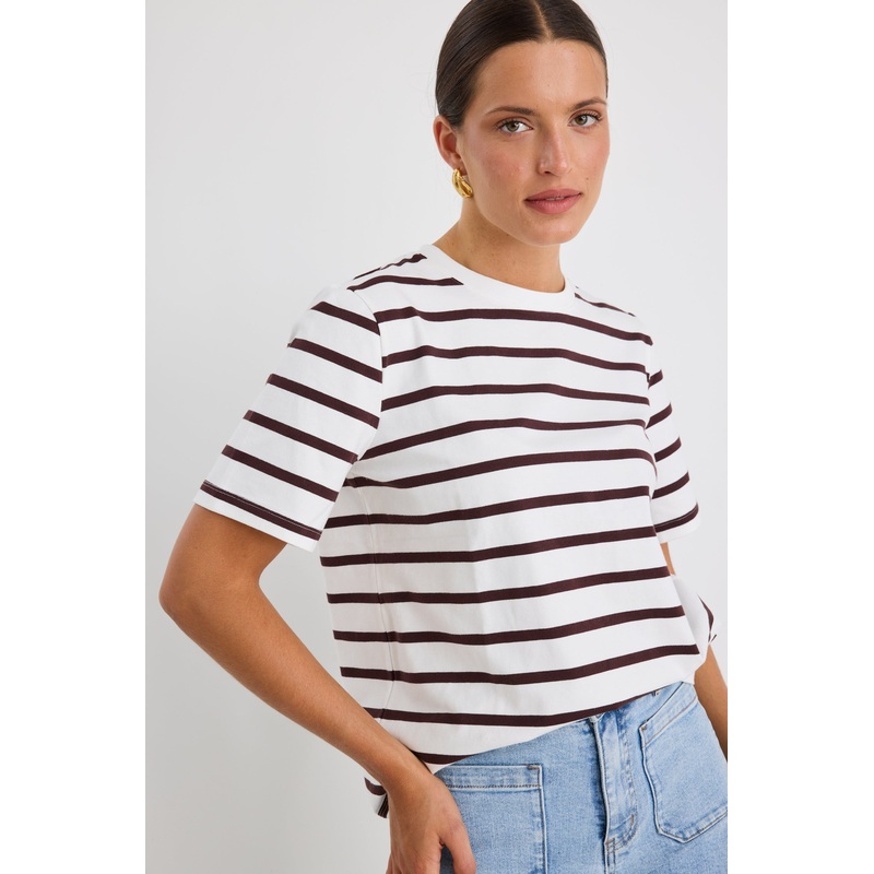 Binding Chocolate White Stripe Boxy Fit Tee