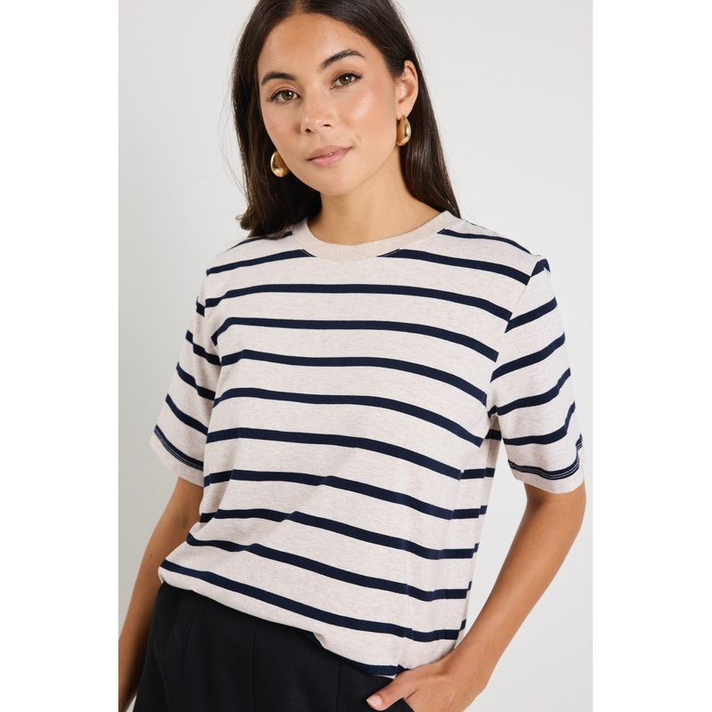 Binding Ecru Navy Stripe Boxy Fit Tee