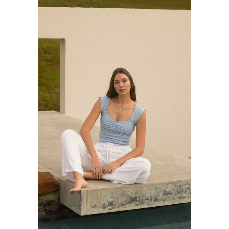 Bree Blue Ruffle Hem Top