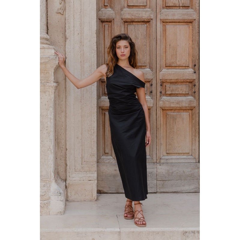 Classified Black Off Shoulder Tuck Maxi Dress