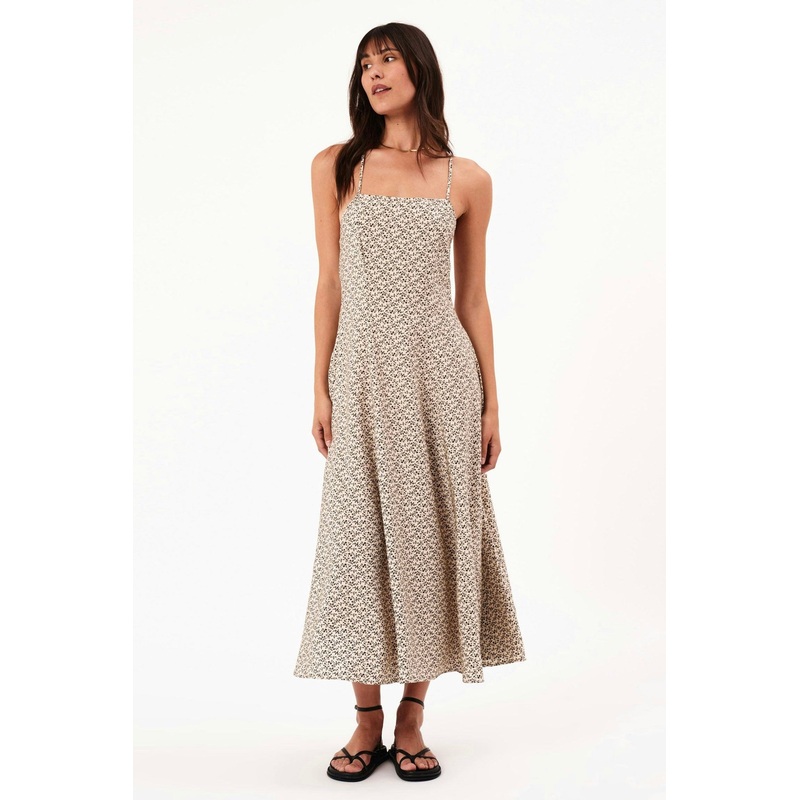 Dinali Tan Elm Dahlia Strappy Midi Dress