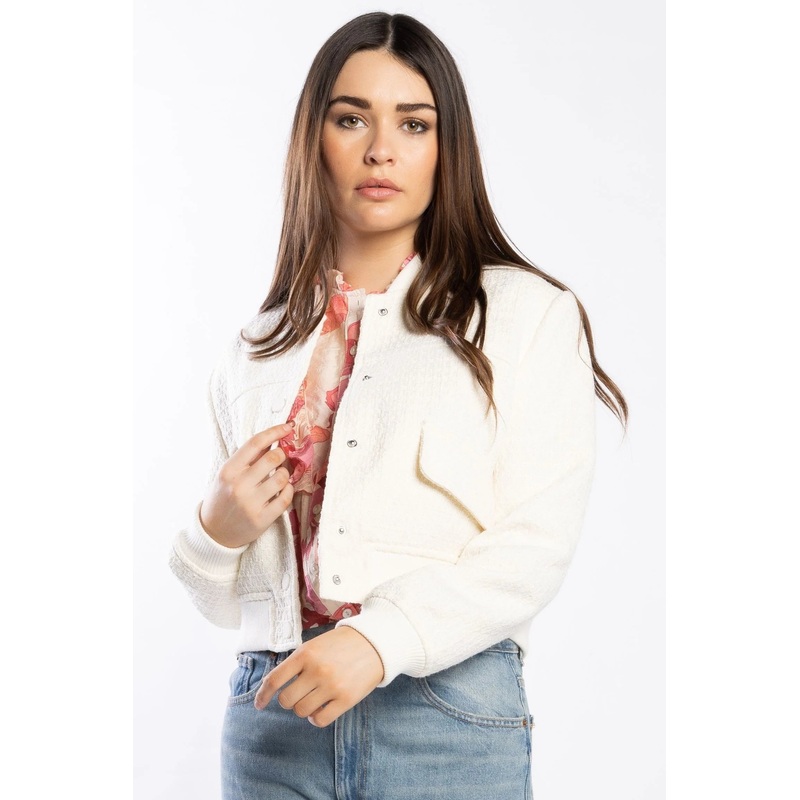 Emily Ivory Cropped Bomber Jacket