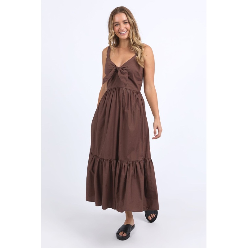 Esmerelda Chocolate Frint Tie Tiered Strappy Maxi Dress