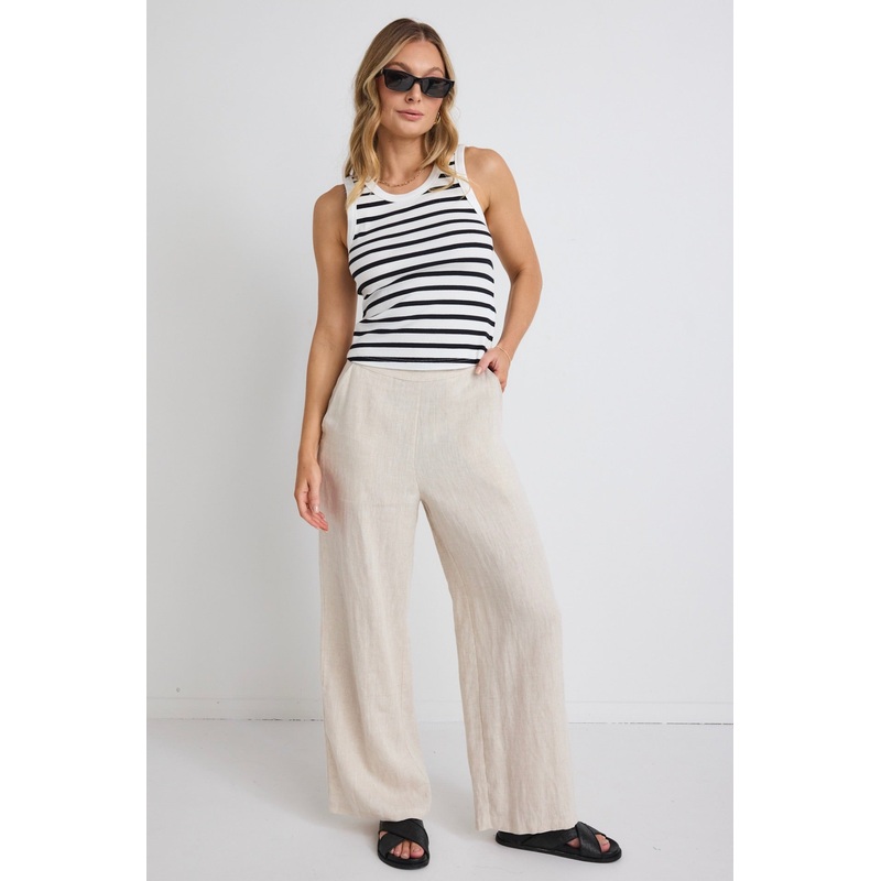 Freedom Natural Linen Zip Back Wide Leg Pant