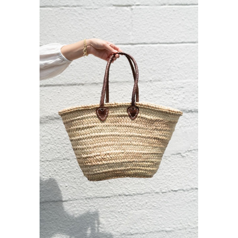 French Market Basket Bag with Deluxe Tan Leather Handle