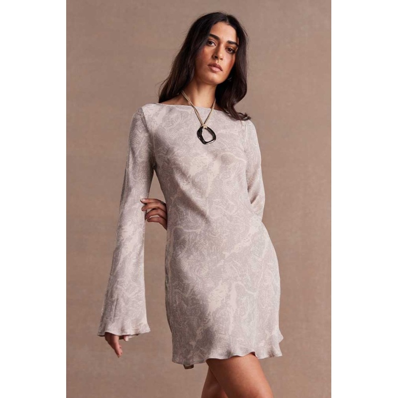 Inara Shadow Grey Bias LS Mini Dress