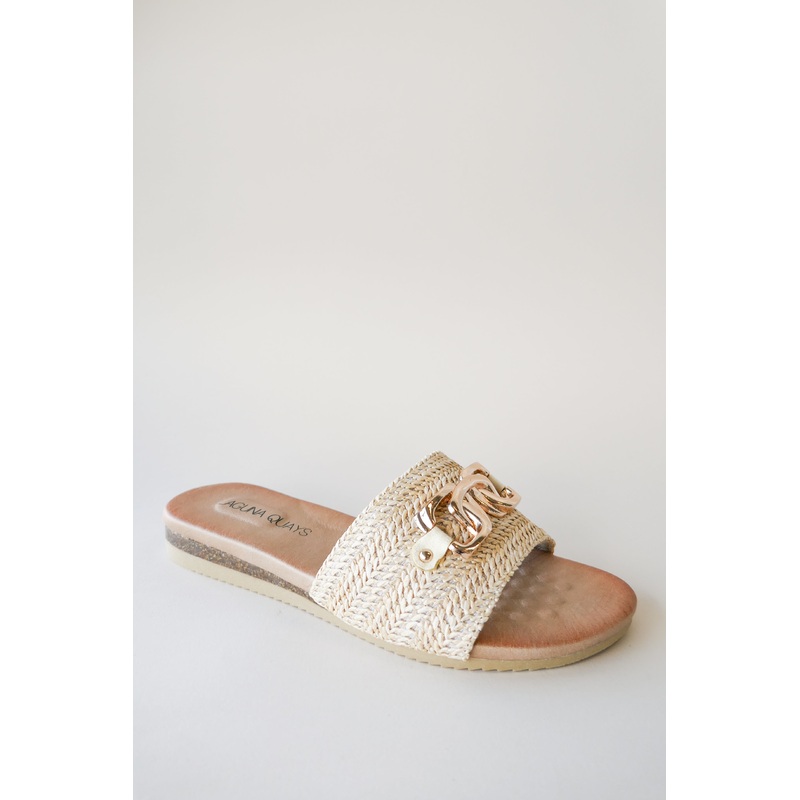 Karmen Beige Raffia Slide