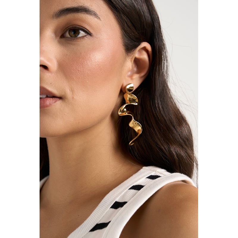 Long Gold Ribbon Earrings
