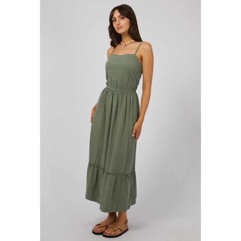 Luxe Khaki Linen Strappy Maxi Dress