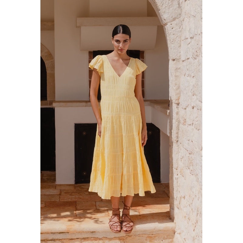 Marley Butter Flutter Sleeve V Neck Tiered Maxi Dress