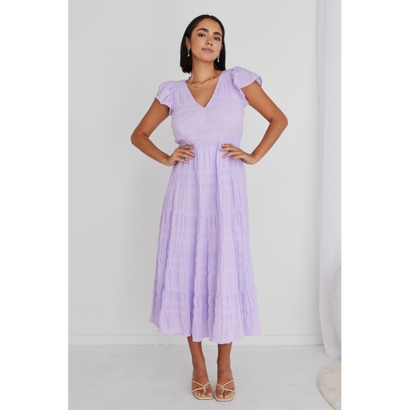 Marley Lilac Sleeveless V Neck Tiered Maxi Dress