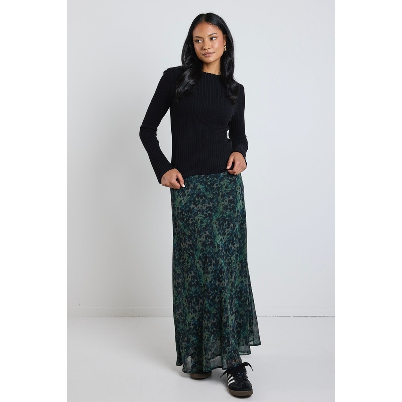 Monument Khaki Ditsy Print Bias Maxi Skirt