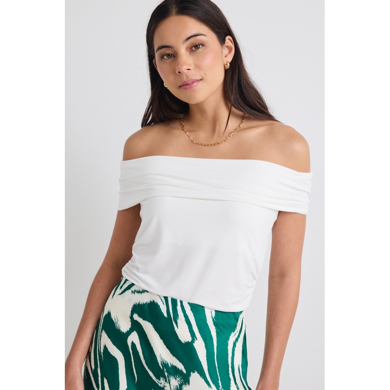 Nightlife Ivory Stretch Off Shoulder Top