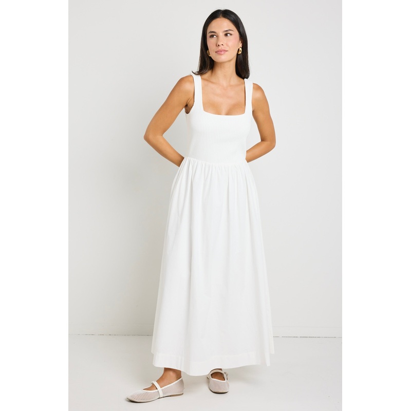 Obsidian Ivory Square Neck Contrast Midi Dress