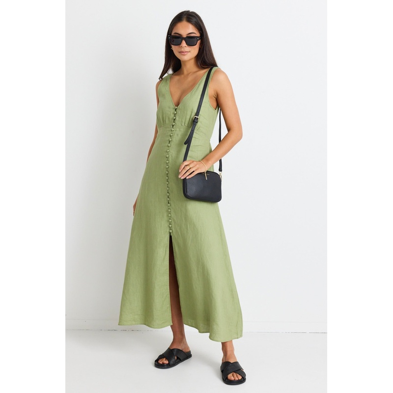 Panama Moss Sleeveless Button Front Midi Dress