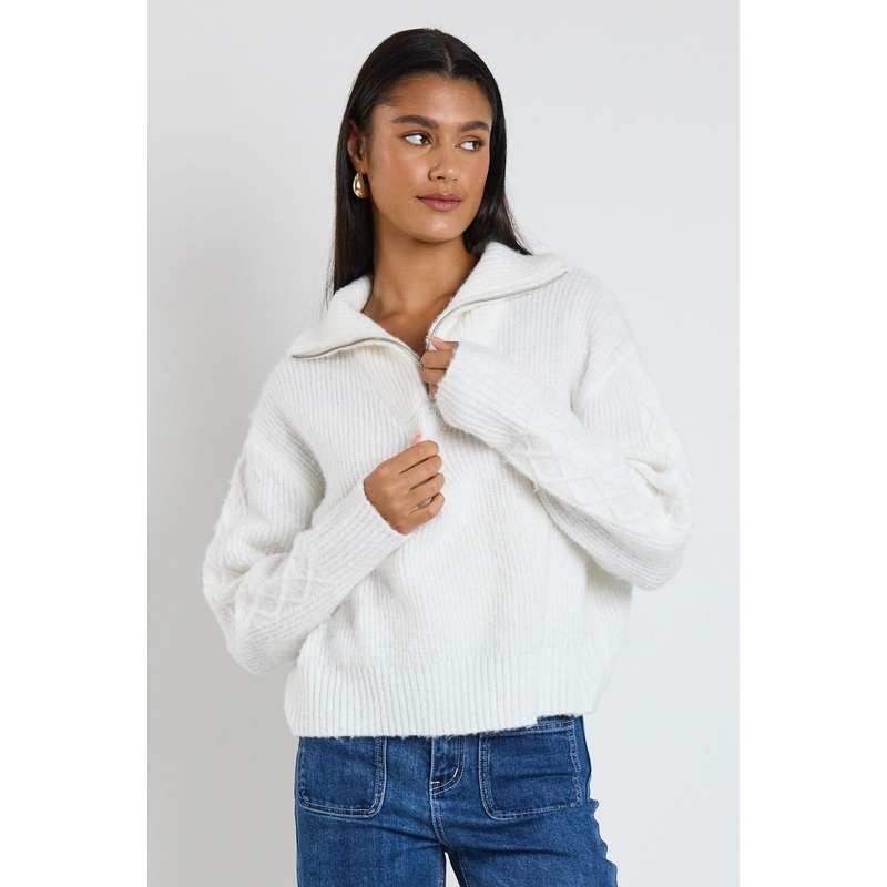 Pendant Ivory Quarter Zip Cable Jumper