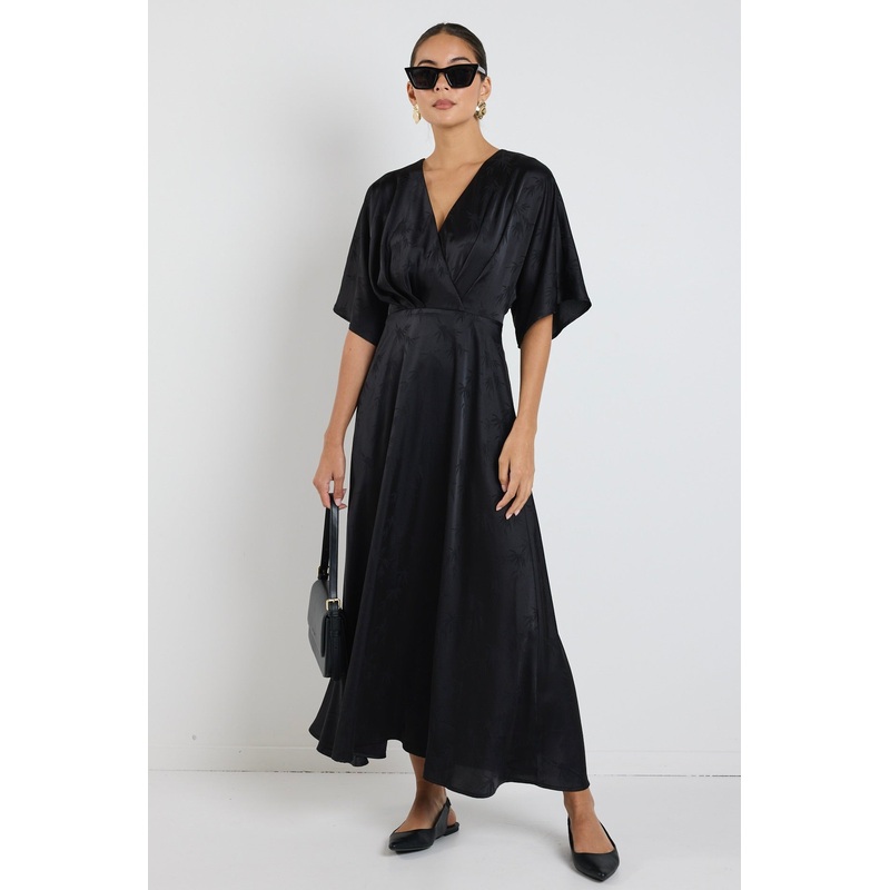 Picasso Black Jacquard SS Kimono Midi Dress