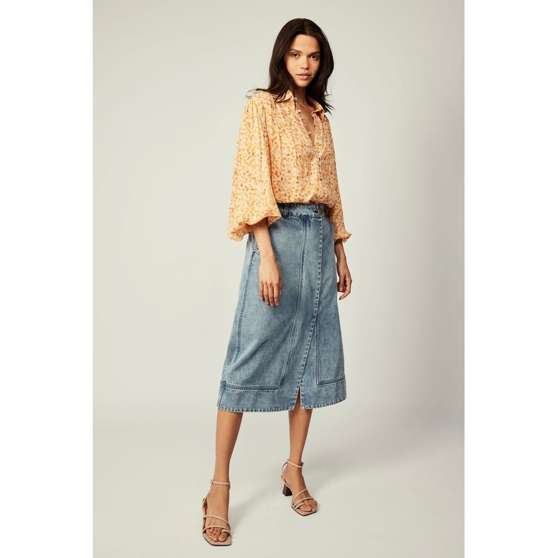 Picasso Orange Floral LS Blouse