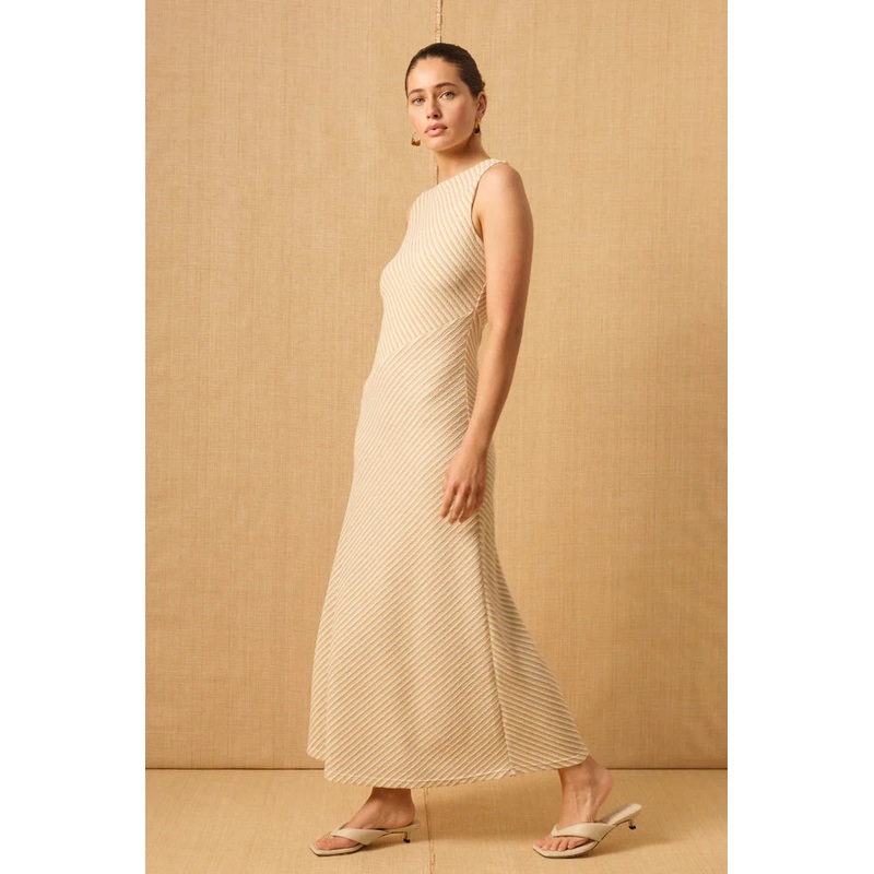 Ripple Neutral Stripe Sleeveless Maxi Dress
