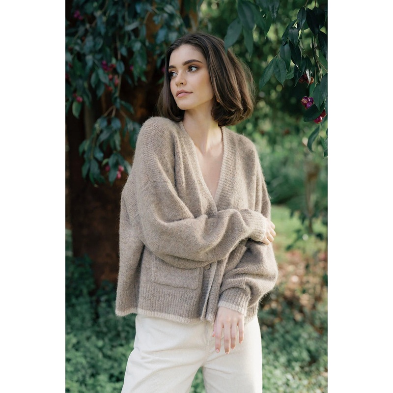 Romi Hazelnut Wool Blend Border Cardi