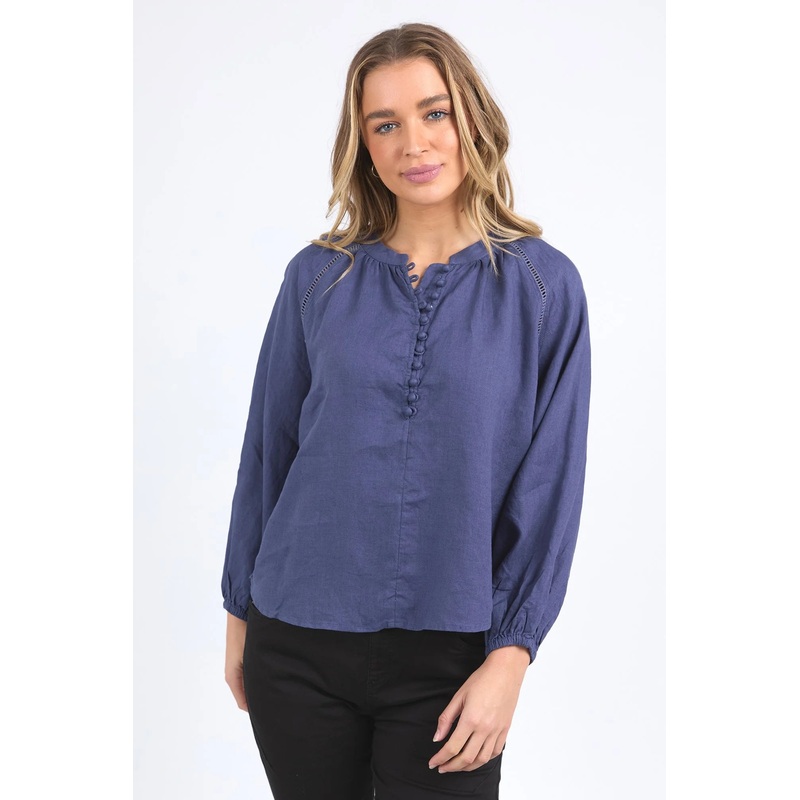 Sardinia Deep Blue Front Button LS Blouse