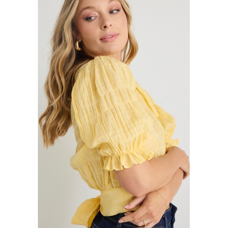 Siena Butter Shirred Cotton Tie Back SS Top