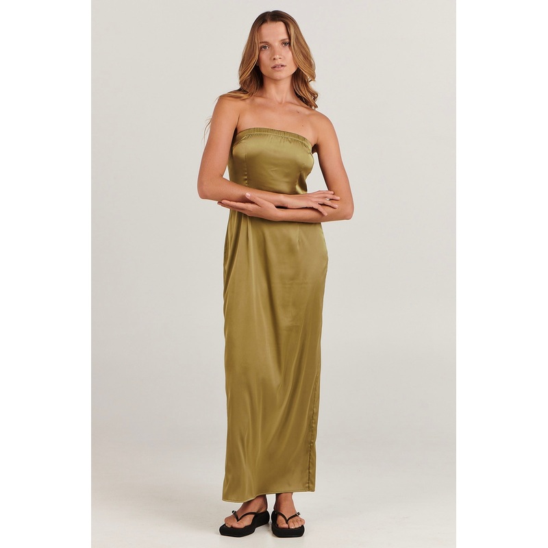 Sinead Khaki Strapless Midi Dress