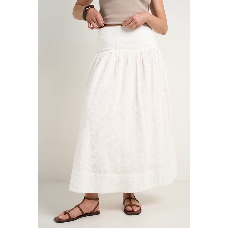 Unwind Ivory Shirred Back Tiered Maxi Skirt