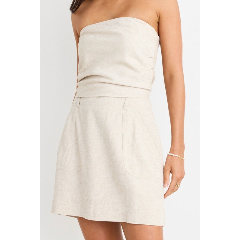 Verve Natural Pocket Front Linen Blend Mini Skirt