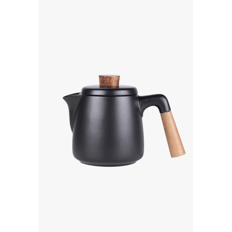 Black with Wooden Handle Teapot
