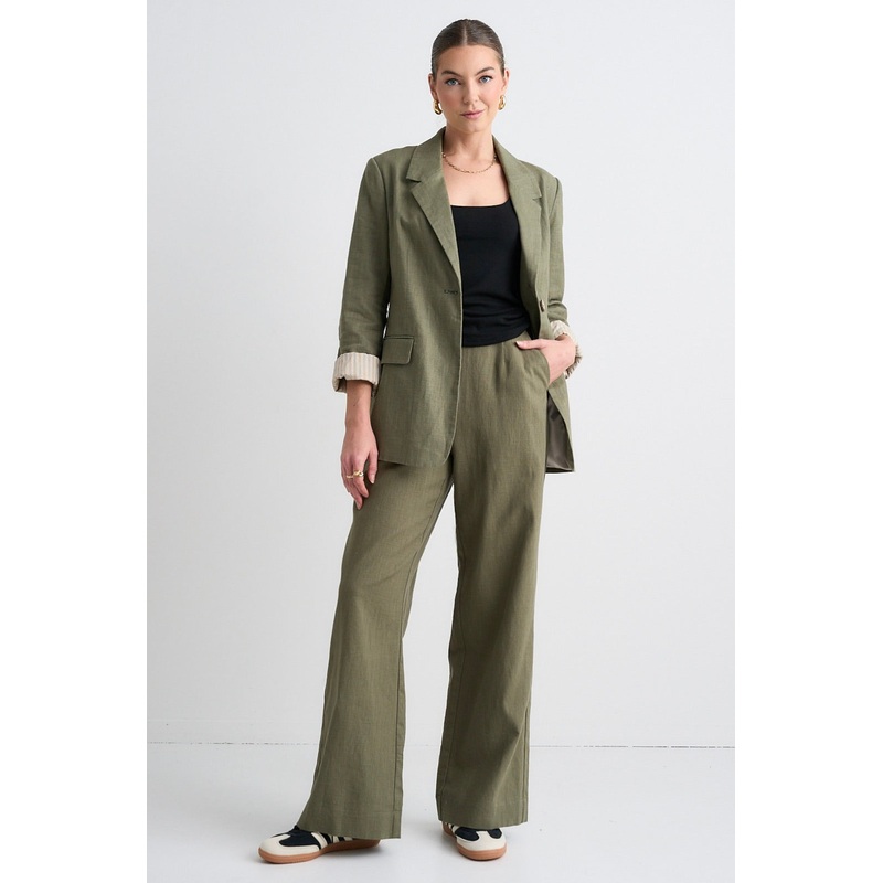 Boardwalk Soft Khaki Ramie Extended Waist Pants