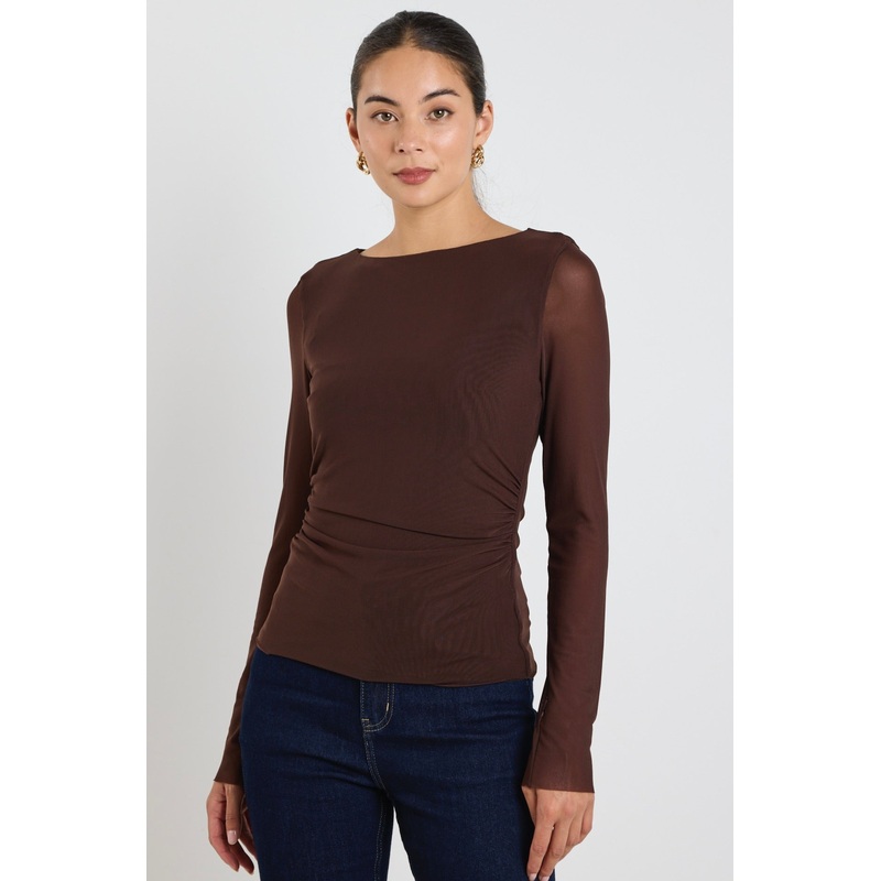 Bravo Chocolate Mesh Long Sleeve Top
