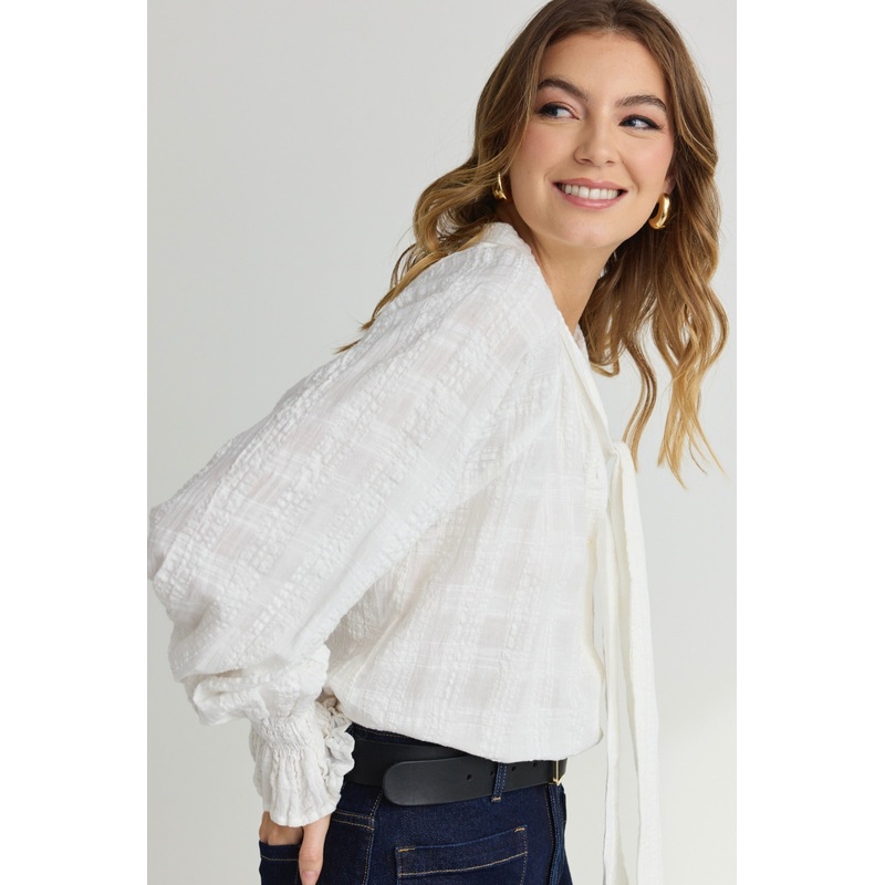 Compassion Ivory Texture Tie Front Blouse