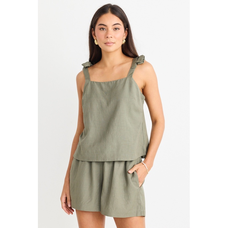 Enriched Khaki Linen Blend Straight Cami