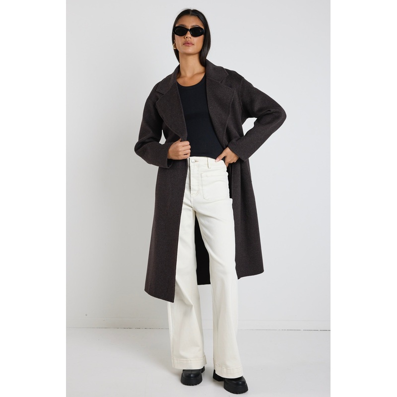 Geneva Chocolate Marle Wool Belted Coat
