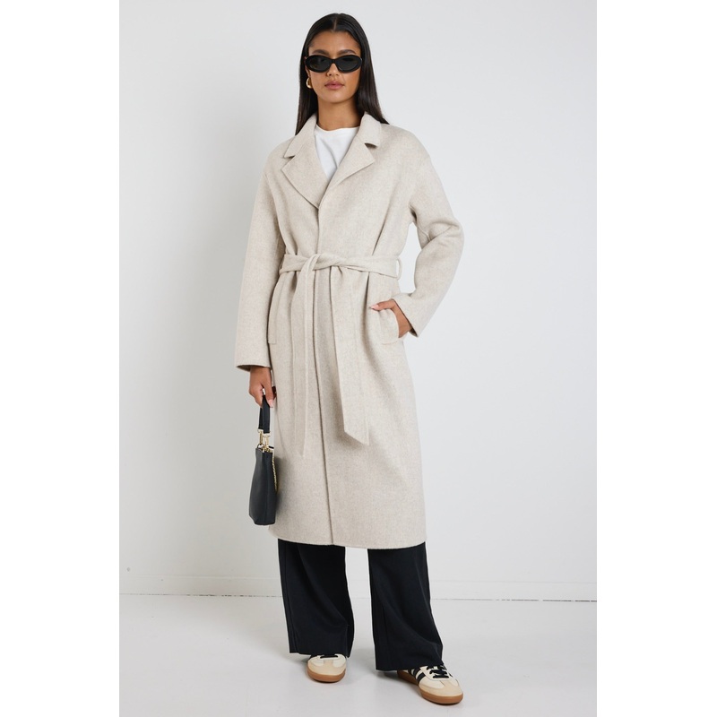 Geneva Snow Marle Wool Blend Belted Coat