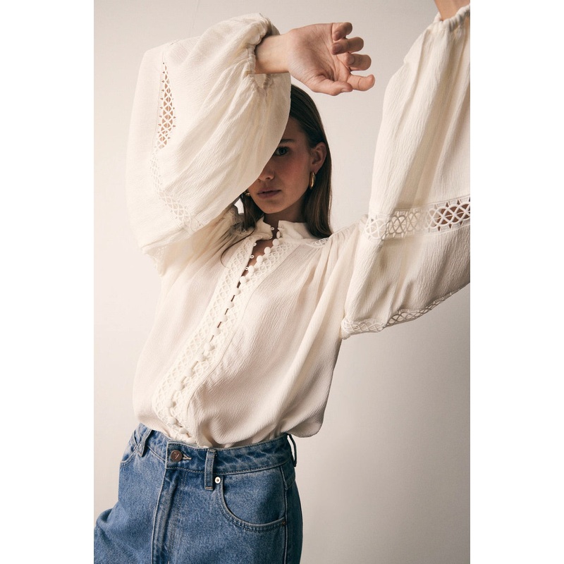 Harp Ivory Front Button Blouse