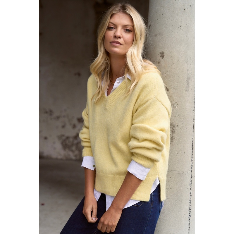 Harvest Butter V Neck Knit Jumper