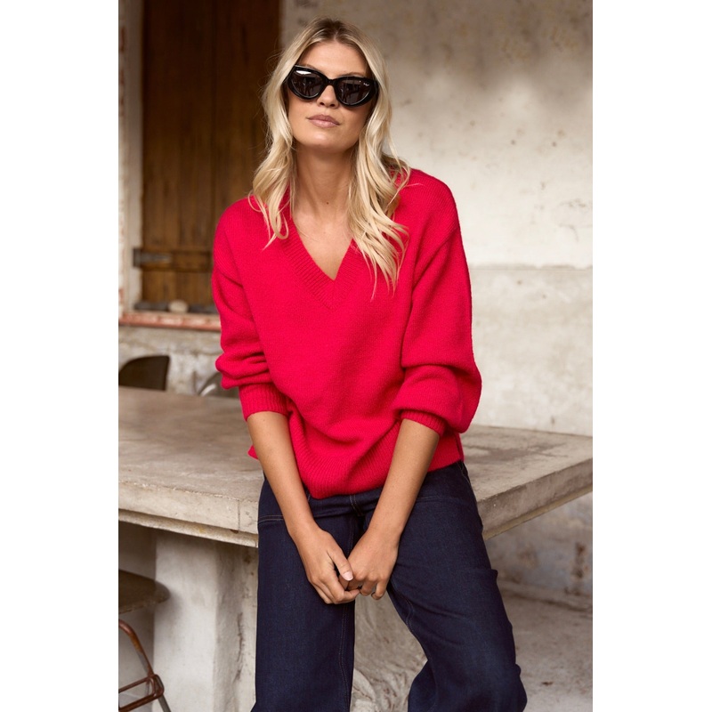 Harvest Red V Neck Knit Jumper