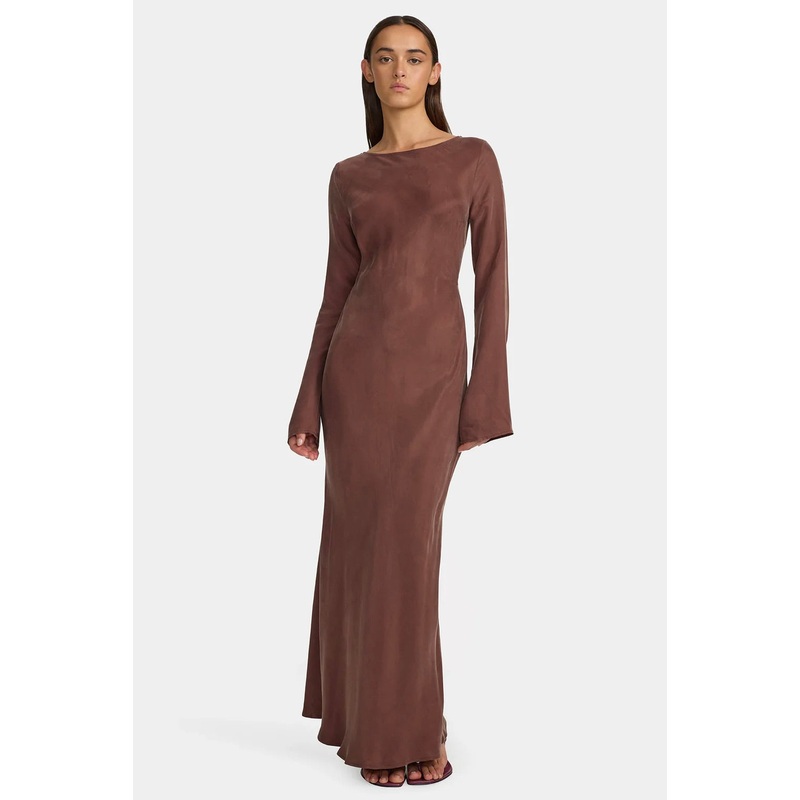 Marcella Mocha Cupro LS Maxi Dress