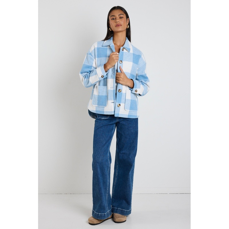 Mindful Blue Check Oversized Shacket