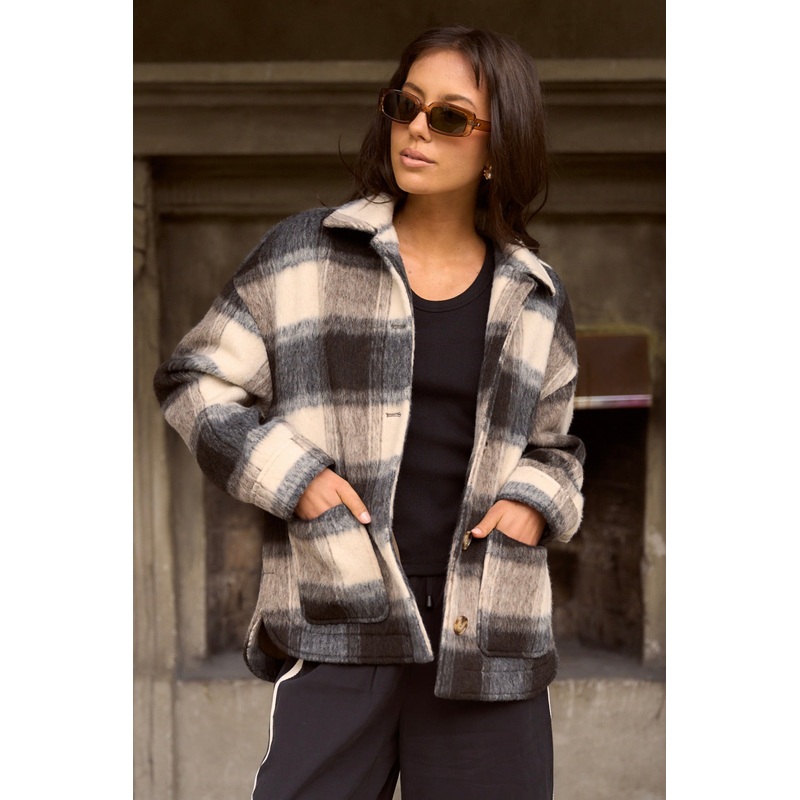 Mindful Charcoal Check Oversized Shacket
